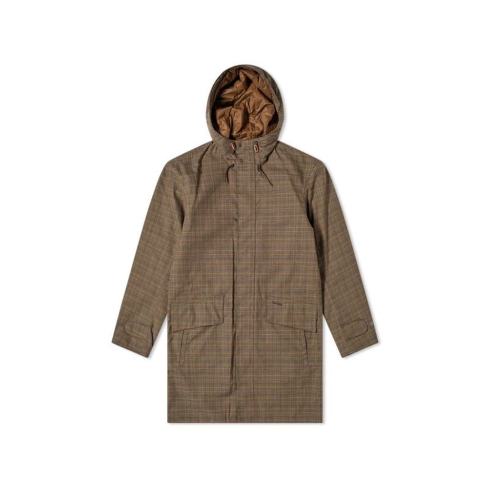 BARBOUR Mens Audell Brown Water Repellant, Windowpane Plaid Cotton Raincoat M